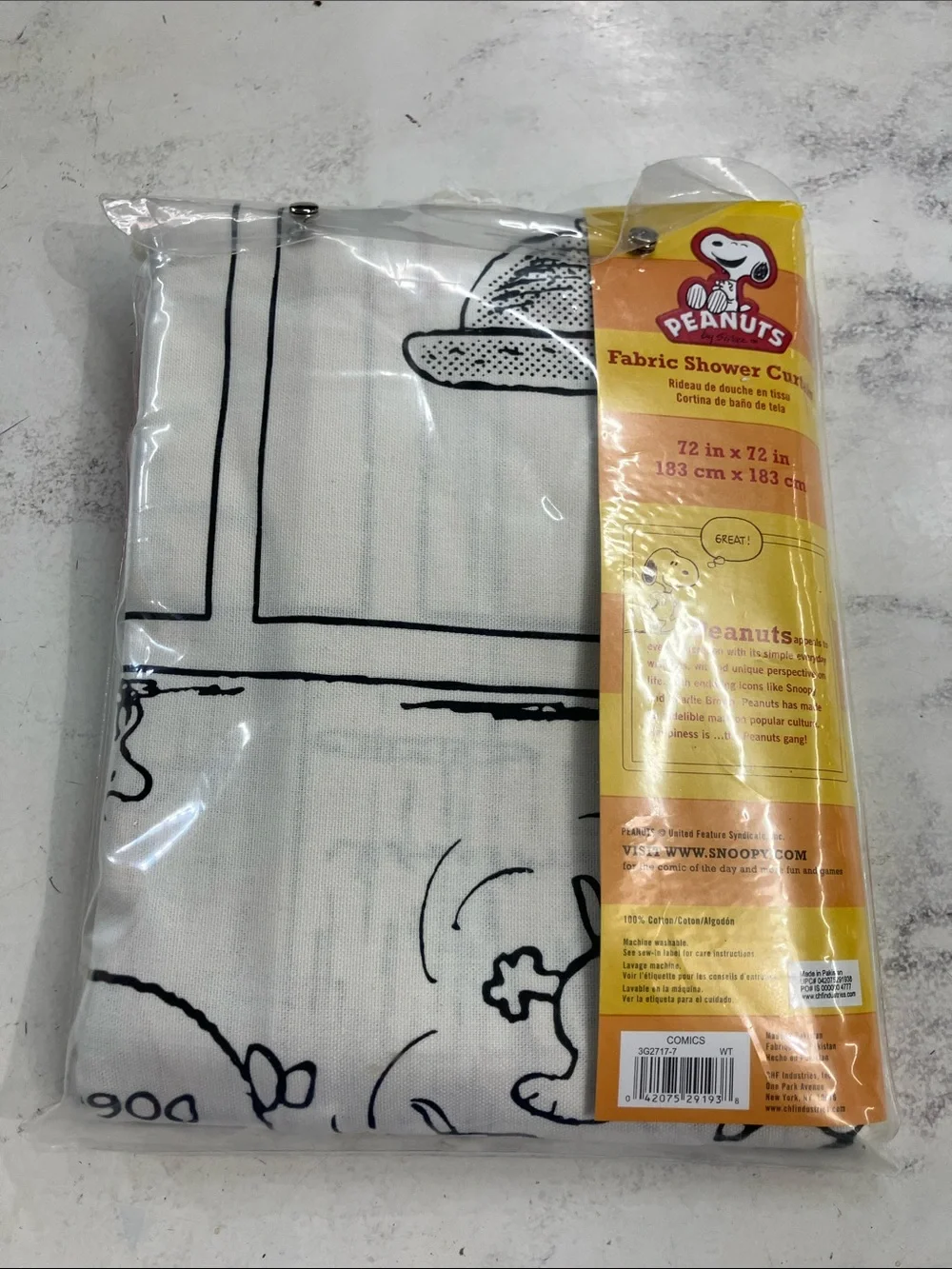 Peanuts White and Black Comic Strip Fabric Shower Curtain
